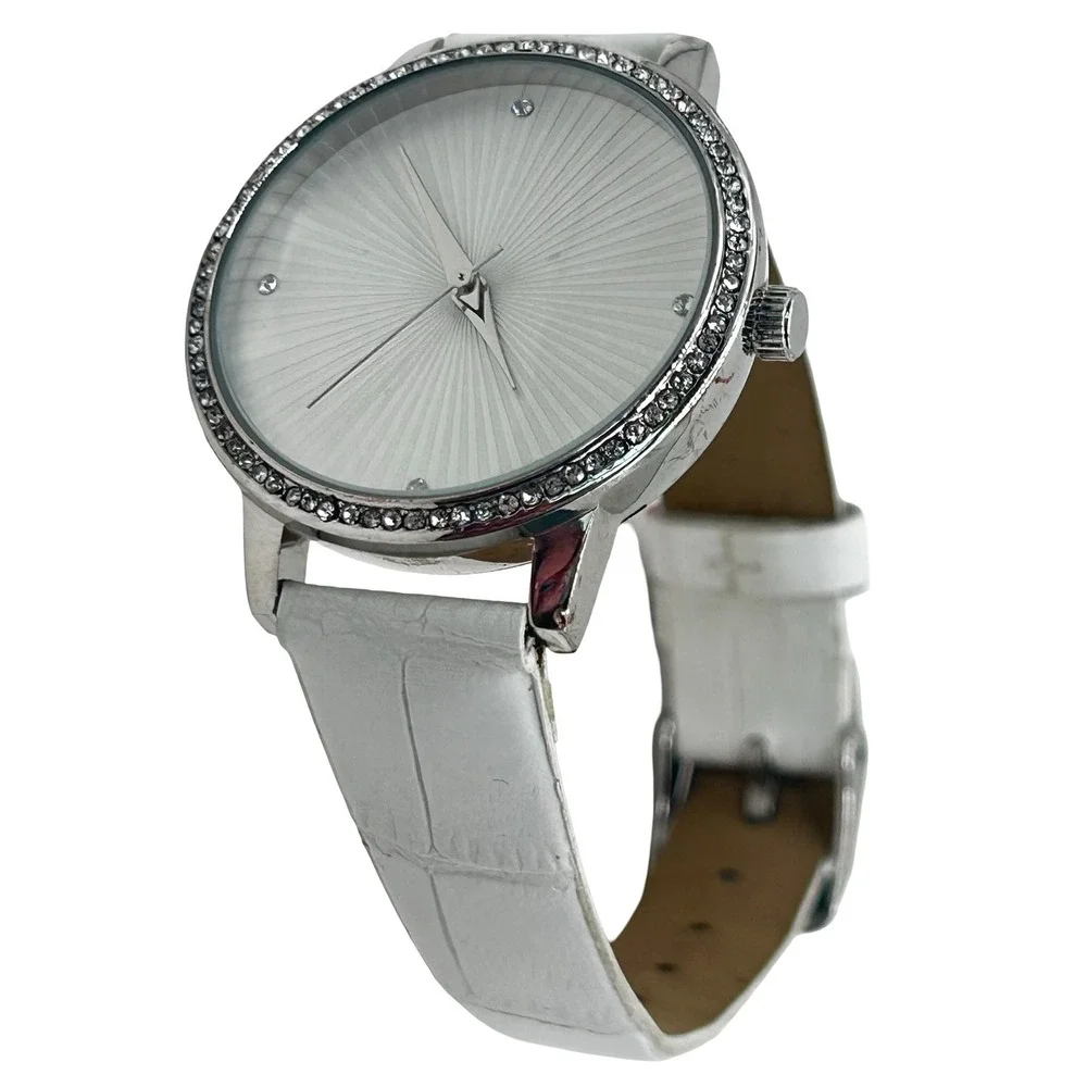 Manhattan by‎ Croton Women's Watch Embossed Strap Sunray Dial Rhinestone Bezel